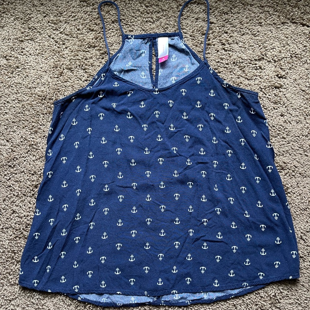 No Boundaries navy tank with white anchor print size medium